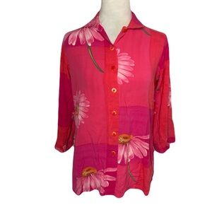 Vintage Jams World Lightweight Button Pink Floral Women’s XS Colorful Hawaiian